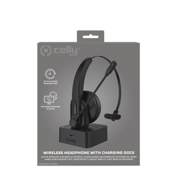 Celly SWHEADSETMONO Kuulokkeet Langaton Pääpanta Toimisto/puhelukeskus Bluetooth Latausteline Musta