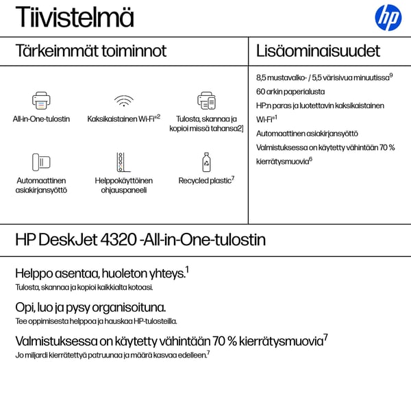 HP DeskJet 4320 Langaton All-in-One Väri Tulostin, Instant Ink