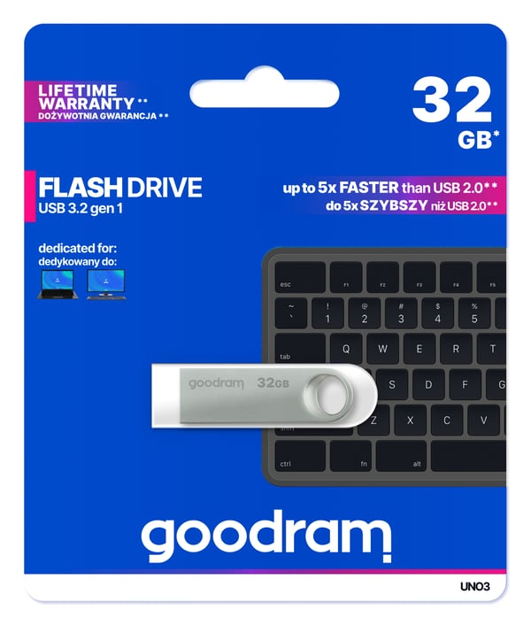 Goodram USB UNO3-0320S0R11 USB-nøgle 32 GB USB Type-A 3.2 Gen 1 (3.1 Gen 1) Sølv
