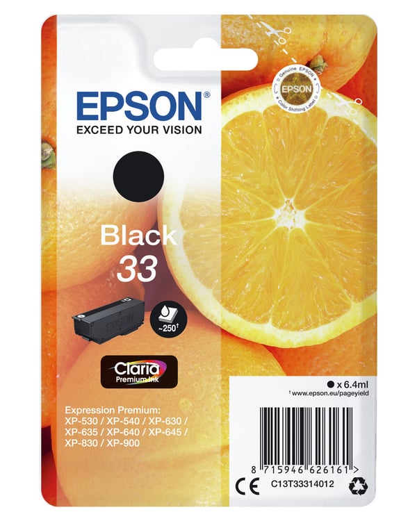 Epson Oranges 33 Appelsiinit Claria Premium, yksittäispakkaus, musta muste
