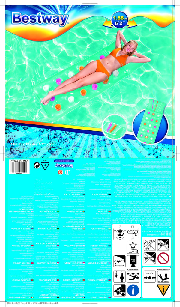 Bestway 43014 pool og strand flyder Blå, Lyserød Mønster Vinyl Flydende madras