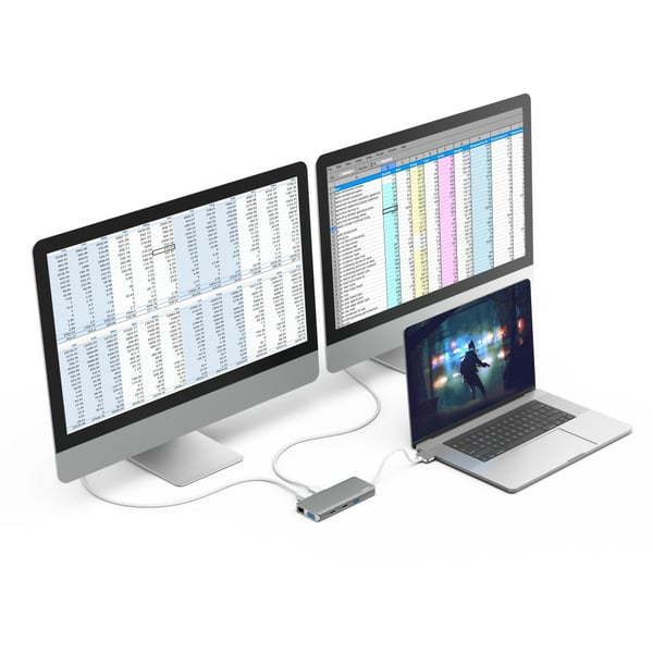Hama 00200133 kannettavien tietokoneiden telakka ja porttitoistin USB 3.2 Gen 1 (3.1 Gen 1) Type-C Hopea, Valkoinen