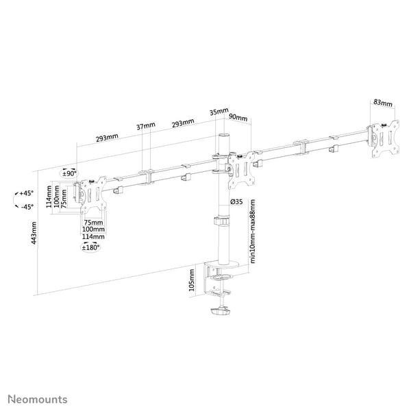 Neomounts FPMA-D550D3BLACK skærmbeslag og -stativer 68,6 cm (27") Skrivebord Sort