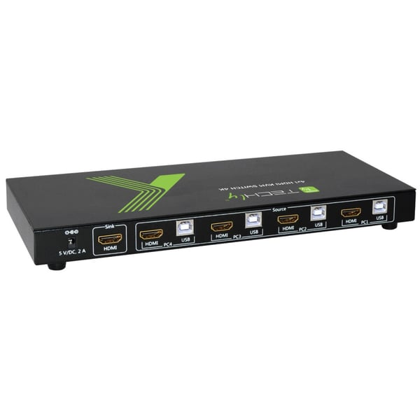 Techly 4x1 USB HDMI KVM Switch 4Kx2K IDATA KVM-HDMI4U KVM-kytkin Musta