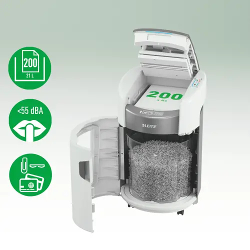 Leitz IQ OptiMax Autofeed Small Office 200 makulator mikromakulering P5