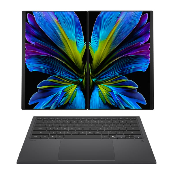 ASUS Zenbook Duo UX8407AA-U93BOHDCP1 Copilot+ PC Intel Core Ultra 9 386H Hybrid (2-i-1) 35,6 cm (14") Berøringsskærm WQXGA+ 32 GB LPDDR5x-SDRAM 1 TB SSD Wi-Fi 7 (802.11be) Windows 11 Pro Grå QWERTY Portugisisk
