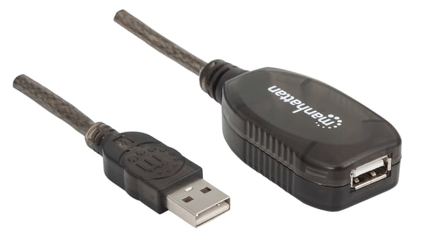Manhattan 150958 USB-kabel USB 2.0 20 m USB A 0,48 Gbit/sek. Sort