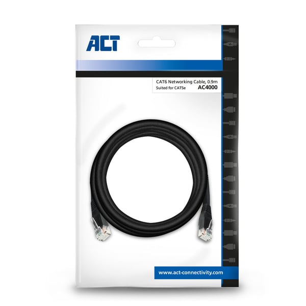 ACT AC4000 netværkskabel Sort 0,9 m Cat6 U/UTP (UTP) Rund