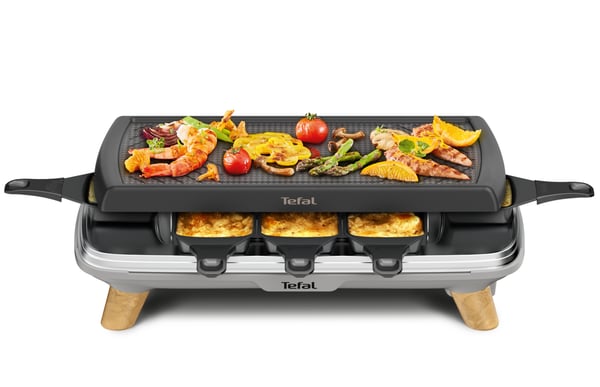 Tefal RE610D raclettepannu 8 henkilö(t) 1350 W Musta, Ruostumaton teräs, Puu
