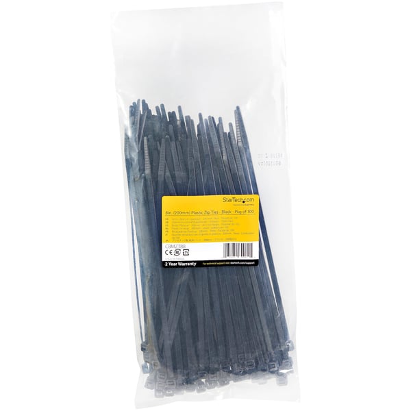 StarTech.com CBMZT8B kabelsamler Udløselig kabelbinder Nylon, Plast Sort 100 stk