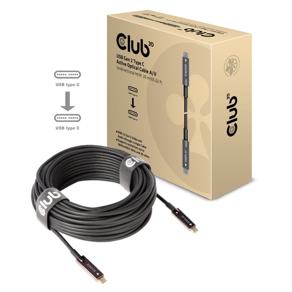 CLUB3D USB3.2 G2 TYPE-C ACT. OPT. A/V M/M 20M USB-kablar USB 3.2 Gen 2 (3.1 Gen 2) USB C Svart