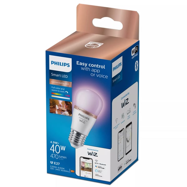 Philips RGB LED -älylamppu P45, E27-kanta, 470 lm