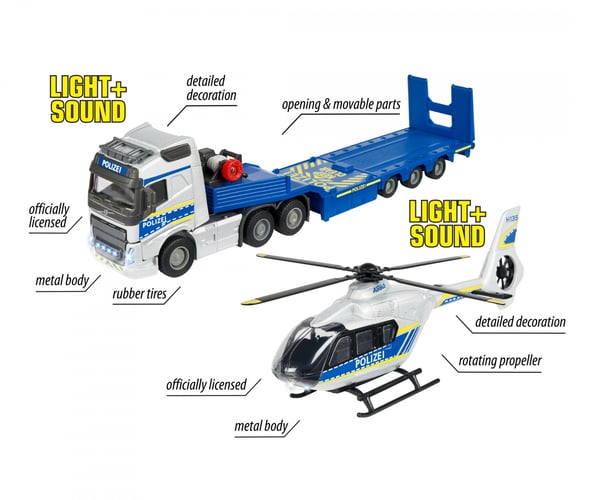 Majorette Volvo Truck + Airbus Police Helicopter