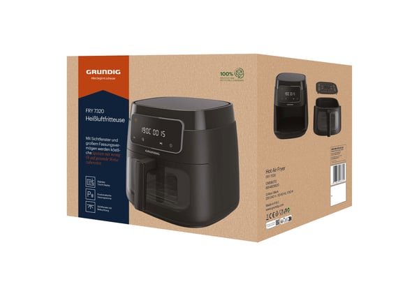 Grundig FRY 7320 Single 7,6 l Fristående 1900 W Varmluftsfritös Svart