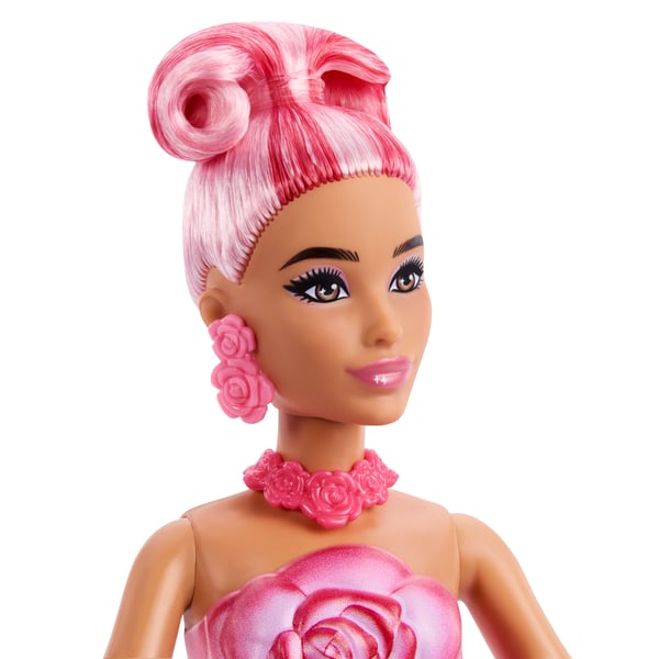 Barbie Petal Pop-modedukke med duft med rosa tulipankjole, overraskelsestilbehør som kanin og meget mere