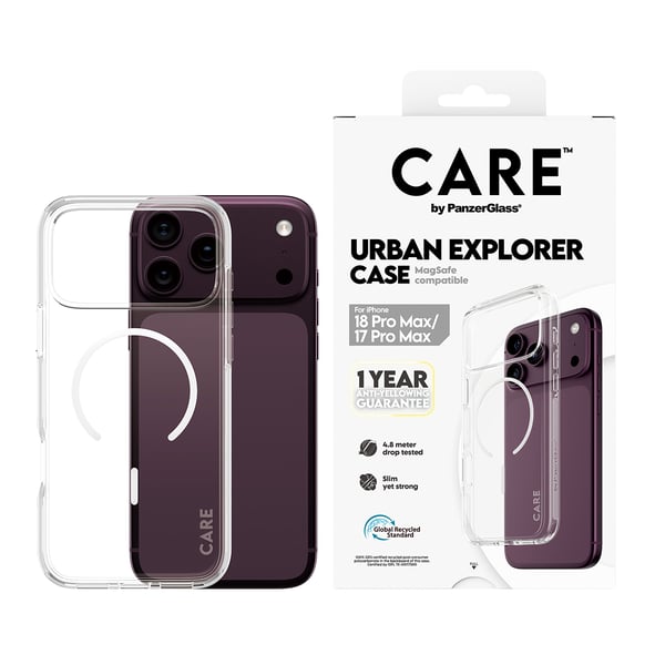 PanzerGlass CARE™ by ® Urban Explorer Case Transparent m. Hvid Magsafe iPhone 2026 Pro Max | 17 Pro Max