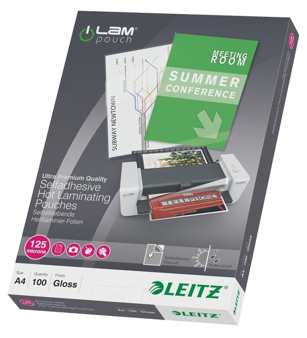 Leitz iLAM Självhäftande A4 Lamineringsfickor, 125 mikron, 100-pack Leitz iLAM Självhäftande A4 Lamineringsfickor, 125 mikron, 100-pack