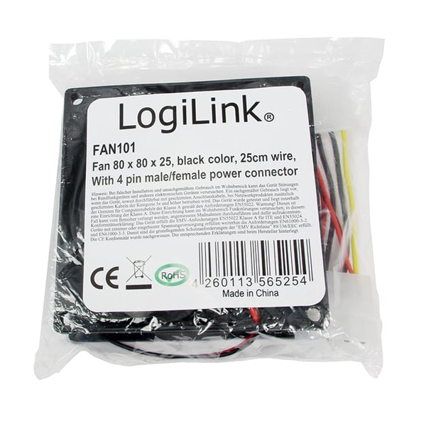 LogiLink FAN101 kylsystem för dator Datorväska Fan 8 cm Svart 1 styck