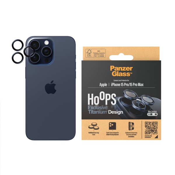 PanzerGlass ® Hoops® Titanium Kameralinsebeskytter Blå iPhone 15 Pro | 15 Pro Max