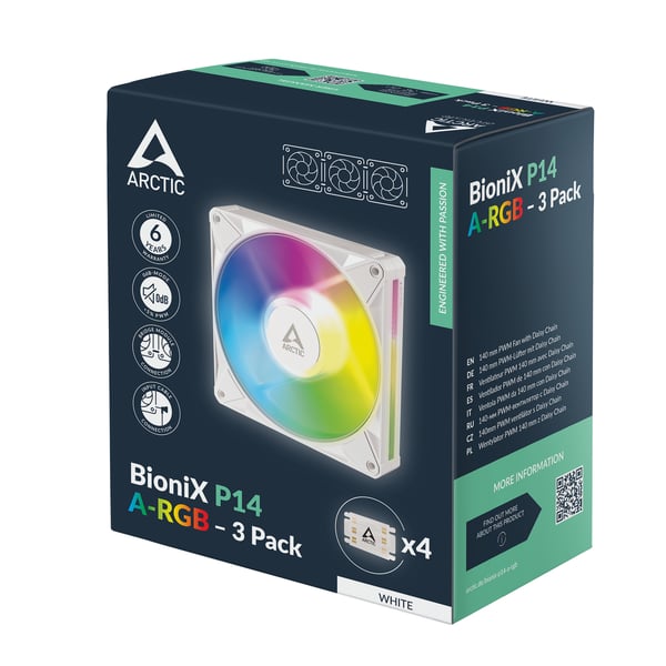 ARCTIC BioniX P14 A-RGB Datorväska Fan 14 cm Vit 3 styck