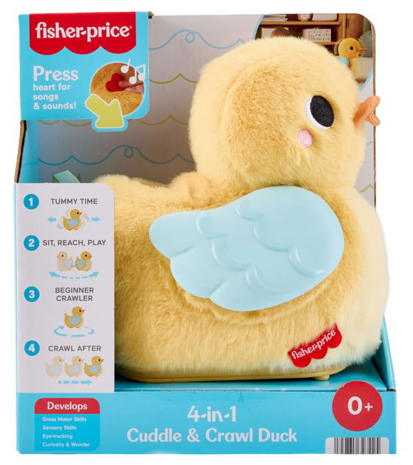 Fisher-Price 4-i-1 Kram och kryp-anka, mjukisdjur med musik för lek på mage och kryplek