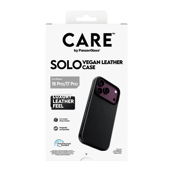 PanzerGlass CARE™ by ® Solo Vegan Leather Case Black w. MagSafe iPhone 2026 Pro | 17 Pro mobiltelefonfodral Mobilskal Svart