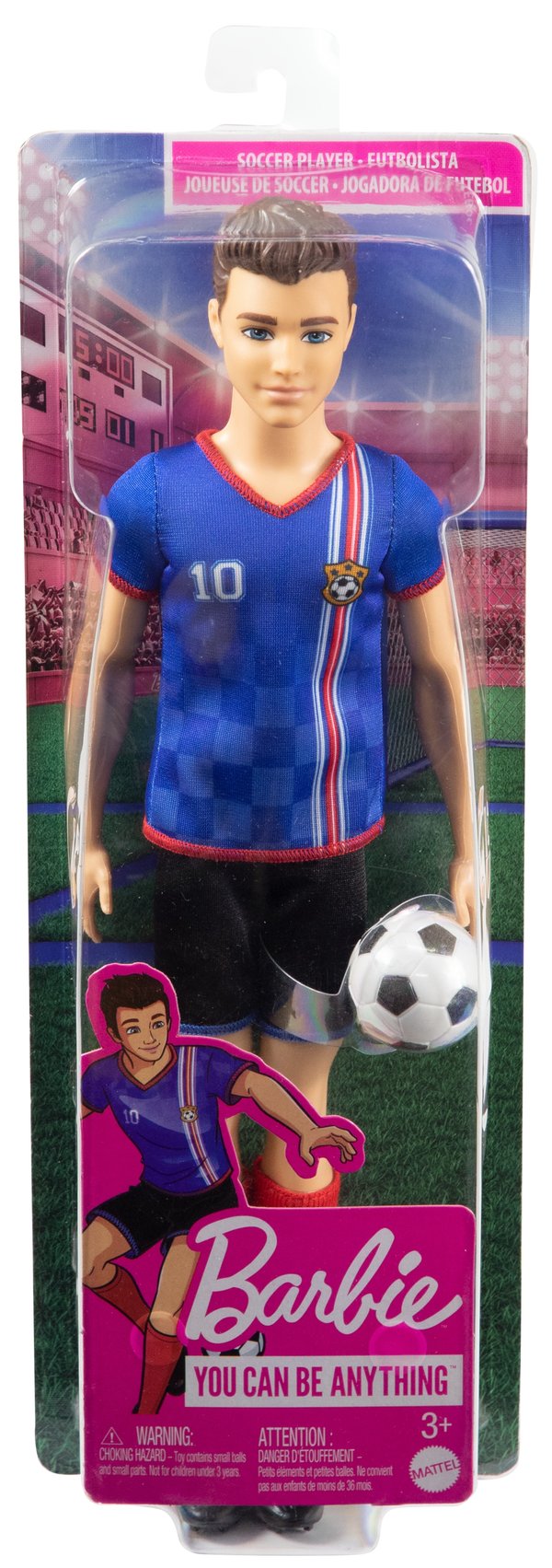 Barbie Ken-fodbolddukke, kort hår, spillerdragt med nummer 10, fodbold, pigsko, sokker, til børn fra 3 år