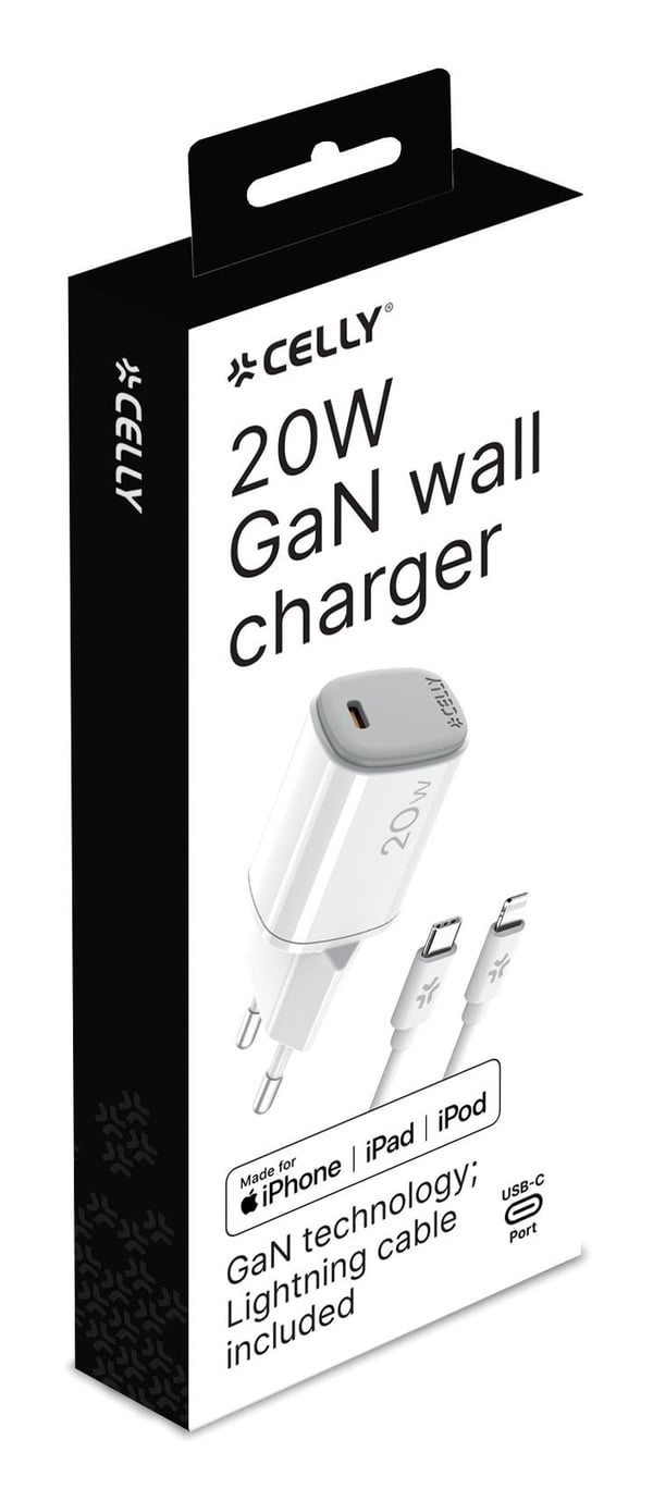 Celly UPTC1USBC20WCTL oplader til mobil enhed Digitalt kamera, Mikrofon, Smartphone, SmartWatch, Tablet, Telefon Hvid USB Indendørs