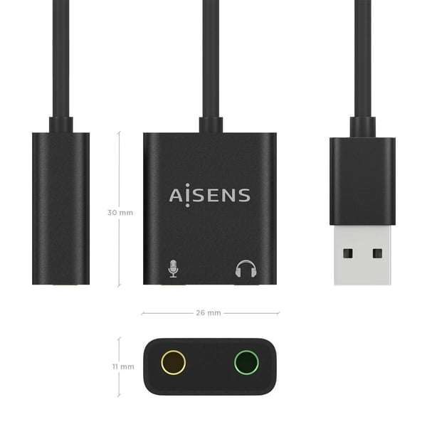 AISENS A106-0769 kabel kønsskifter USB-A 2x 3.5 mm Sort