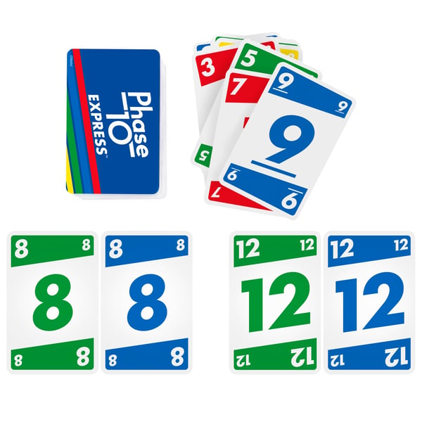 Mattel Games Phase 10 Express-kortspel med mindre, mer bärbar kortlek för ett snabbare spel, passar 2–3 spelare