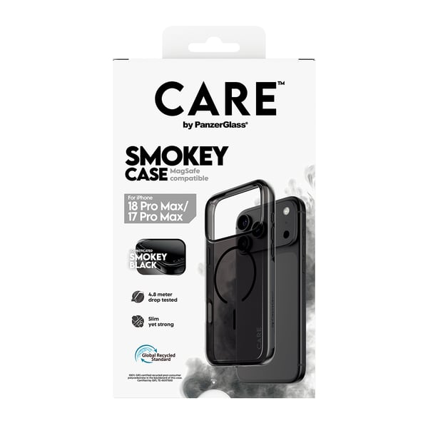 PanzerGlass CARE™ by ® Smokey Case w. Black MagSafe iPhone 2026 Pro Max | 17 Pro Max mobiltelefonfodral Mobilskal Transparent