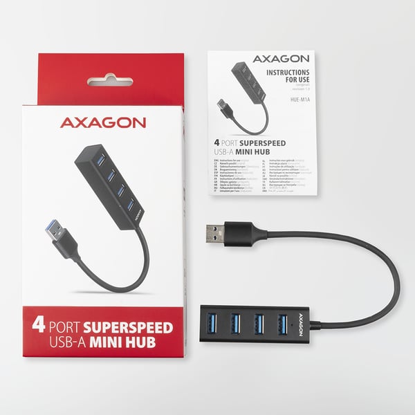 Axagon HUE-M1A gränssnittshubbar USB 3.2 Gen 1 (3.1 Gen 1) Type-A 5000 Mbit/s Svart