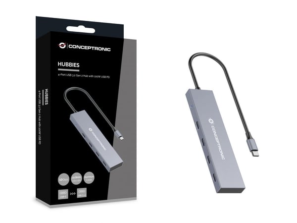 Conceptronic HUBBIES14G gränssnittshubbar USB 3.2 Gen 2 (3.1 Gen 2) Type-C 10000 Mbit/s Grå