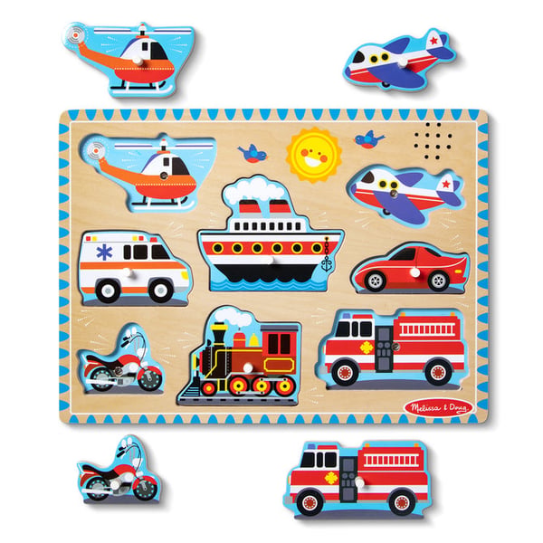 Melissa & Doug Vehicles Sound Puzzle Ramme puslespil 8 stk Køretøjer
