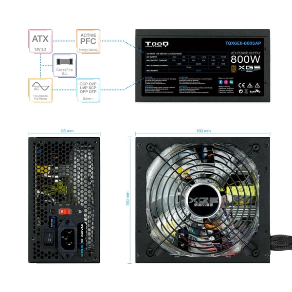 TooQ TQXGEII-800SAP virtalähdeyksikkö 800 W 20+4 pin ATX ATX Musta
