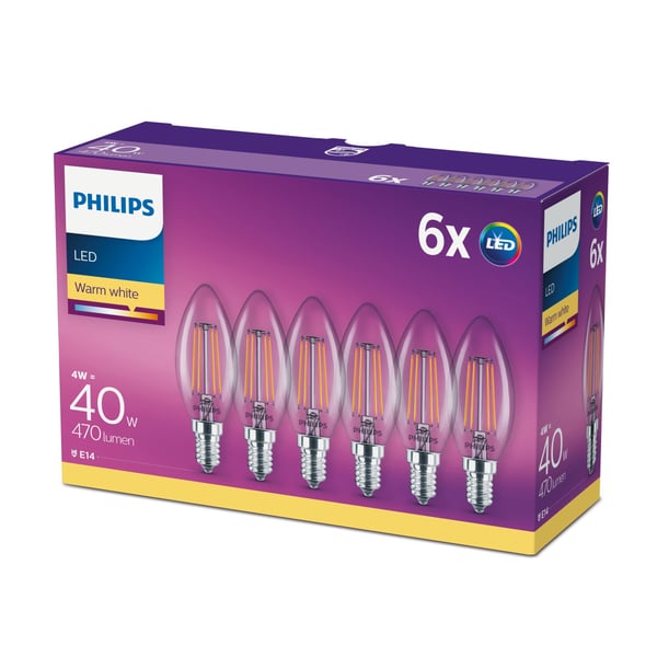 Philips Filamentkronljuskälla klar 40 W B35 E14 x6
