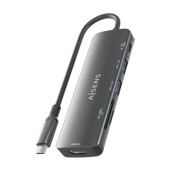 AISENS ASUC-6P023-GR kannettavien tietokoneiden telakka ja porttitoistin Langallinen USB 3.2 Gen 1 (3.1 Gen 1) Type-C Harmaa