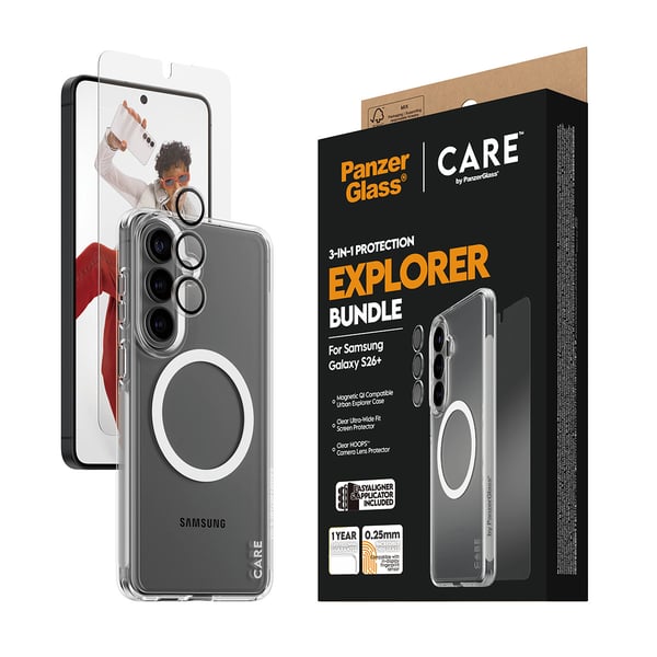PanzerGlass ® | CARE™ by ® 3-in-1 Bundle Samsung Galaxy S26+ Genomskinligt skärmskydd 1 styck
