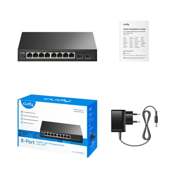 Cudy 8-Port Gigabit Easy-Managed Switch with 2 SFP, GS108ES2 1.0 Hallittu L2 Gigabit Ethernet (10/100/1000) Musta