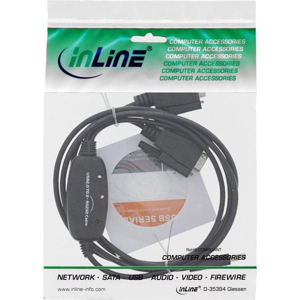 InLine 33305M kabelomvandlare (hane/hona) 9pin Sub D male 2 x RS232 9 Pin Sub-D Svart