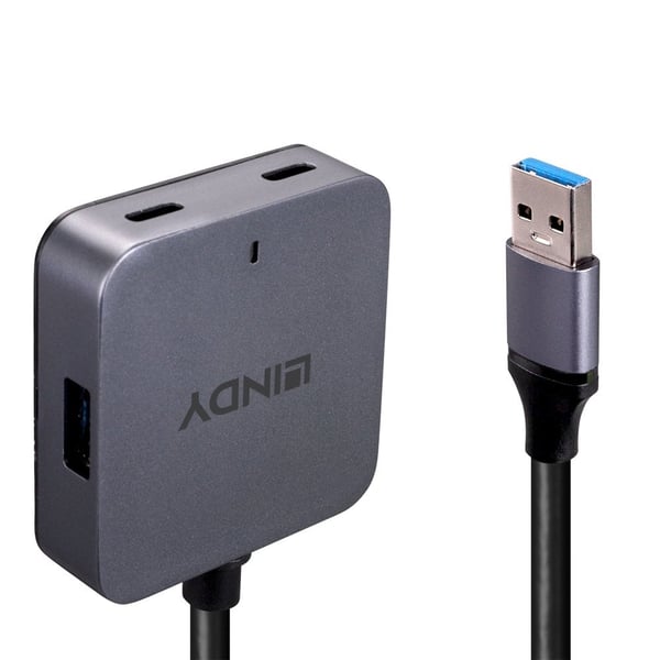 Lindy 43388 gränssnittshubbar USB 3.2 Gen 1 (3.1 Gen 1) Type-A 5000 Mbit/s Svart, Grå