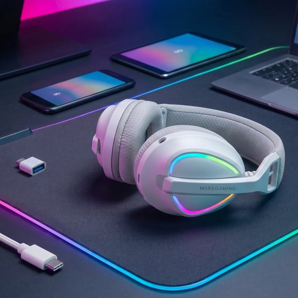 Mars Gaming MHWQUASARW hovedtelefoner/headset Trådløs Spil USB Type-C / USB Type-A Bluetooth Hvid