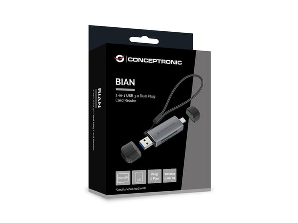 Conceptronic BIAN05G kortinlukija USB 3.2 Gen 1 (3.1 Gen 1) Type-A/Type-C Harmaa