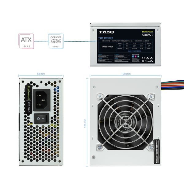 TooQ Fonte Ecopower II enhed til strømforsyning 500 W 20+4 pin ATX SFX Sølv