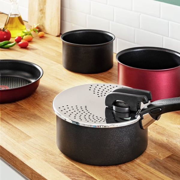 Tefal Ingenio L9829402 låg Rund Sort, Rustfrit stål