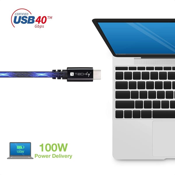 Techly ICOC MUSB40-CMCM08 USB-kabel USB4 Gen 3x2 0,8 m USB C 40 Gbit/sek. 100 W Sort