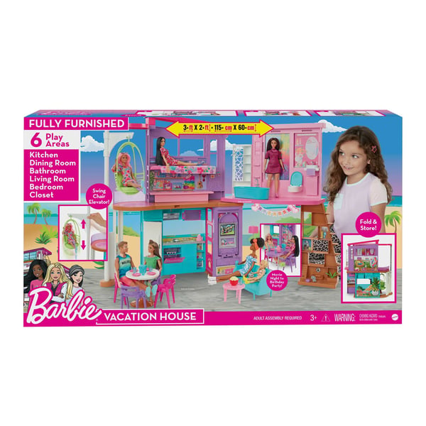 Barbie Barbie-sommerhuslegesæt med over 30 dele, legetøj til børn fra 3 år