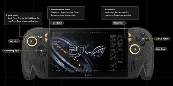 ASUS ROG XBOX Ally X20 Bundle RC74XA-TW001W bærbar spilkonsol 18,8 cm (7.4") 1 TB Berøringsskærm Wi-Fi Sort