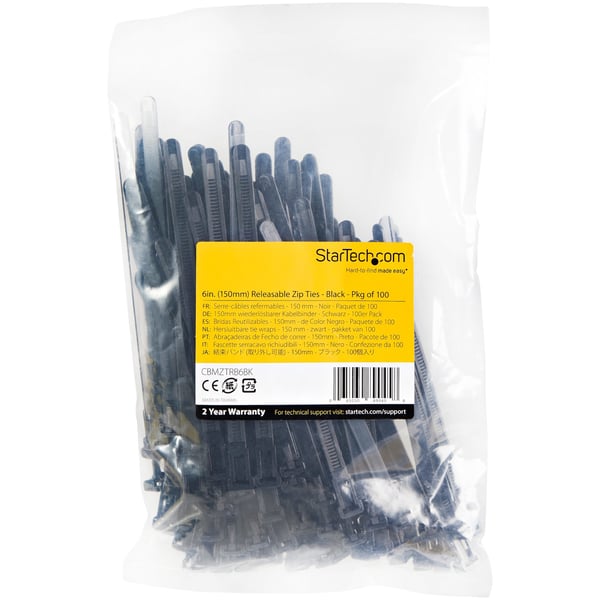 StarTech.com CBMZTRB6BK kabelsamler Udløselig kabelbinder Nylon, Plast Sort 100 stk