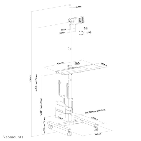 Neomounts FPMA-MOBILE1700 multimediavagnar & ställ Svart